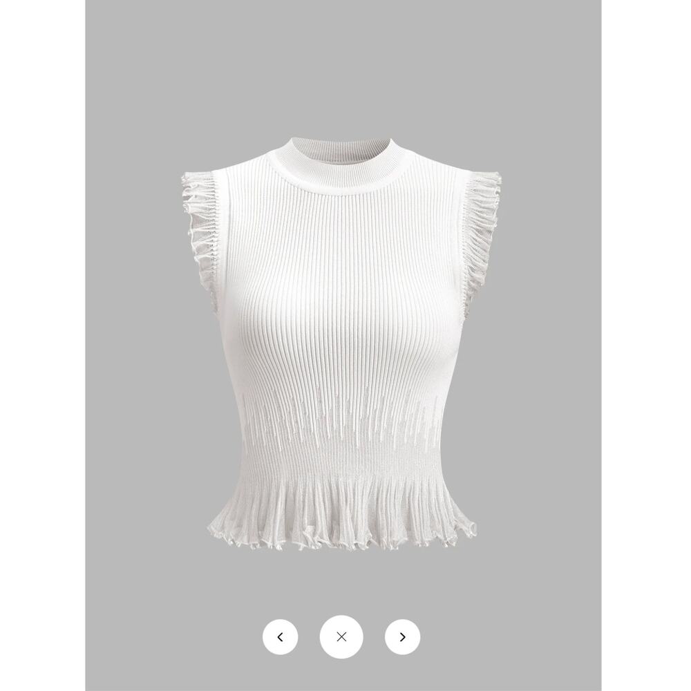 NWT Commense Ribbed Knit Ruffle Top Sz M - Picture 5 of 5